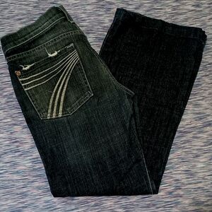 7 For All Mankind Dojo Dark Blue Wash Flare Jeans Low Rise stretch 28x 26